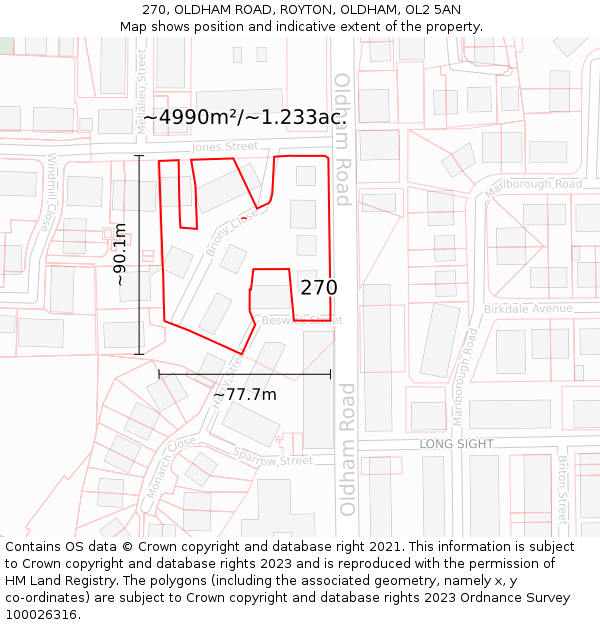 270, OLDHAM ROAD, ROYTON, OLDHAM, OL2 5AN: Plot and title map