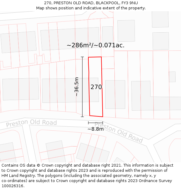 270, PRESTON OLD ROAD, BLACKPOOL, FY3 9NU: Plot and title map