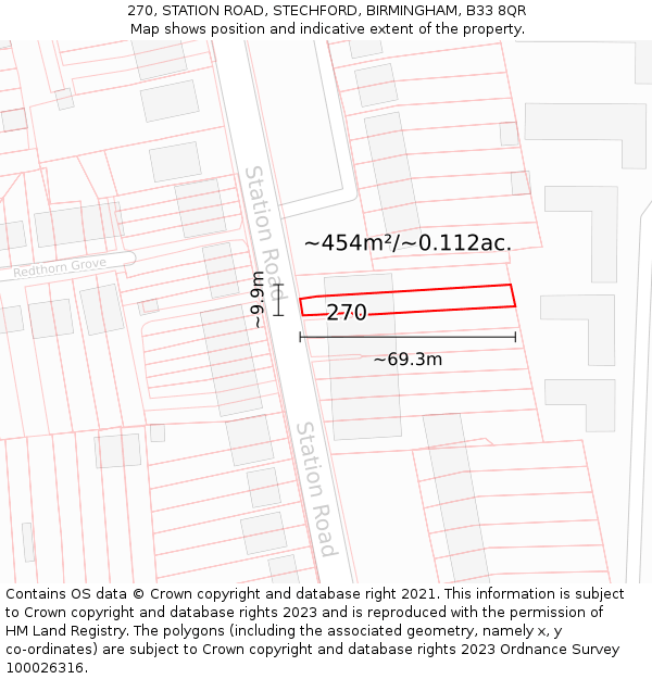 270, STATION ROAD, STECHFORD, BIRMINGHAM, B33 8QR: Plot and title map