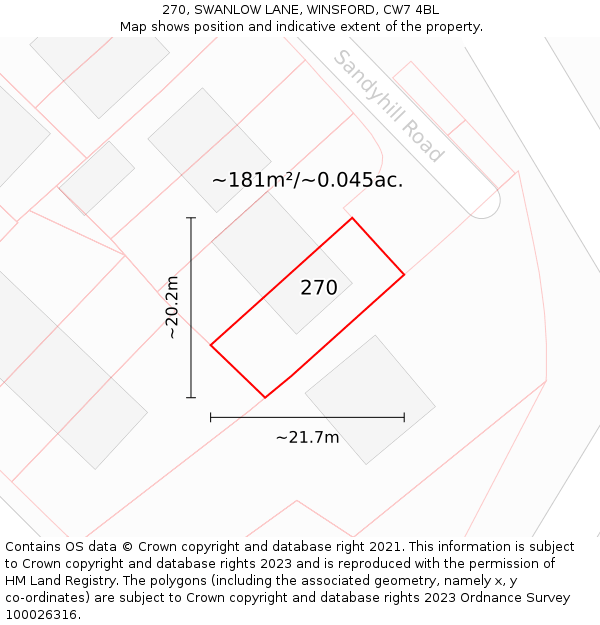 270, SWANLOW LANE, WINSFORD, CW7 4BL: Plot and title map