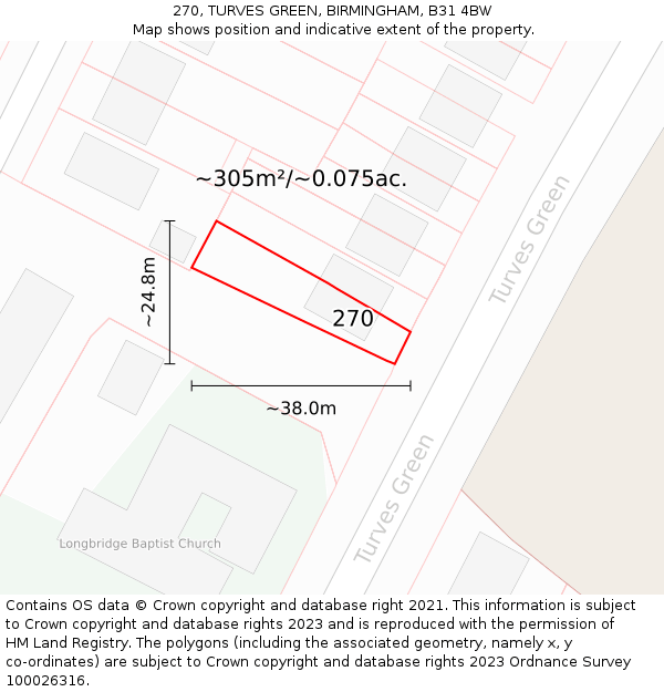 270, TURVES GREEN, BIRMINGHAM, B31 4BW: Plot and title map