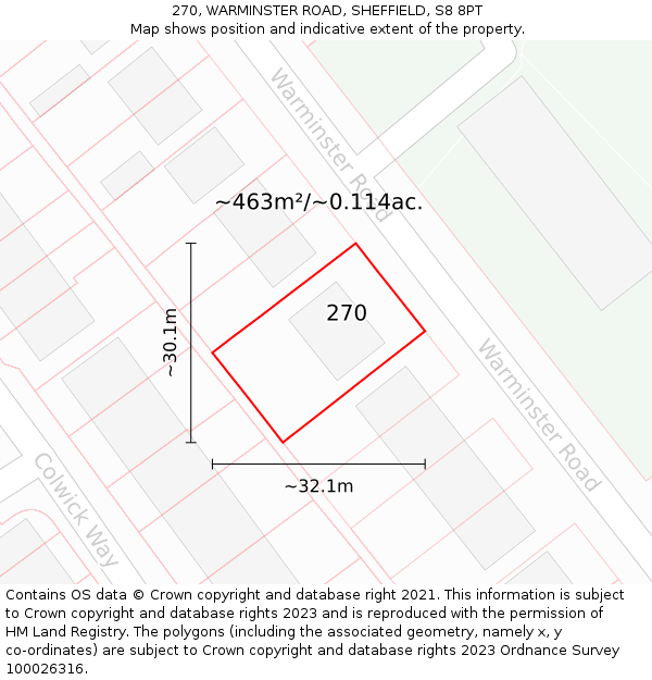 270, WARMINSTER ROAD, SHEFFIELD, S8 8PT: Plot and title map