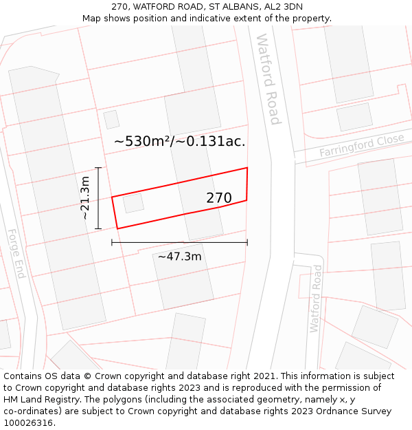 270, WATFORD ROAD, ST ALBANS, AL2 3DN: Plot and title map