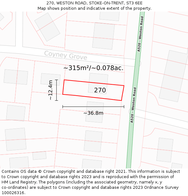 270, WESTON ROAD, STOKE-ON-TRENT, ST3 6EE: Plot and title map