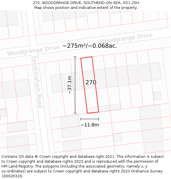 270, WOODGRANGE DRIVE, SOUTHEND-ON-SEA, SS1 2SH: Plot and title map