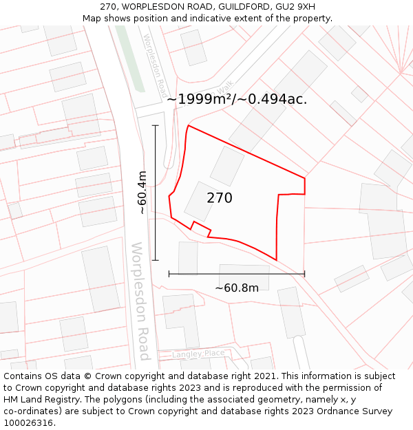 270, WORPLESDON ROAD, GUILDFORD, GU2 9XH: Plot and title map