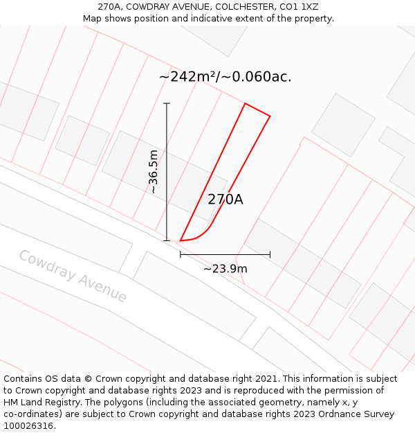 270A, COWDRAY AVENUE, COLCHESTER, CO1 1XZ: Plot and title map