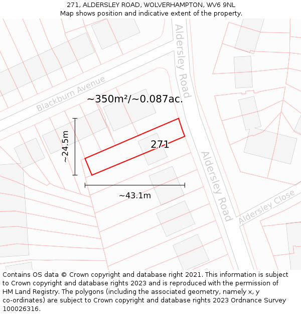 271, ALDERSLEY ROAD, WOLVERHAMPTON, WV6 9NL: Plot and title map