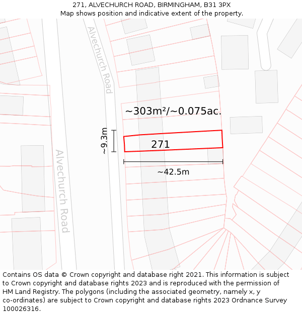 271, ALVECHURCH ROAD, BIRMINGHAM, B31 3PX: Plot and title map