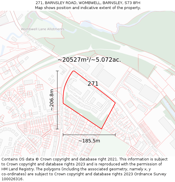 271, BARNSLEY ROAD, WOMBWELL, BARNSLEY, S73 8FH: Plot and title map