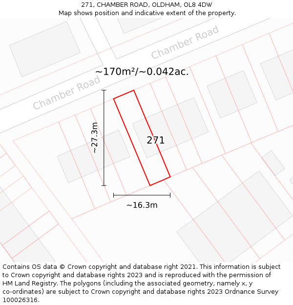 271, CHAMBER ROAD, OLDHAM, OL8 4DW: Plot and title map