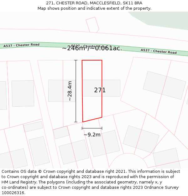 271, CHESTER ROAD, MACCLESFIELD, SK11 8RA: Plot and title map