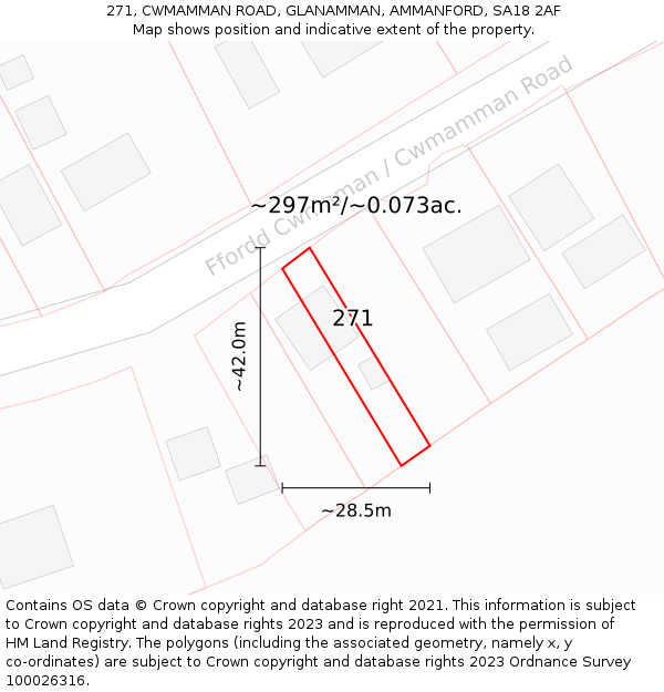 271, CWMAMMAN ROAD, GLANAMMAN, AMMANFORD, SA18 2AF: Plot and title map