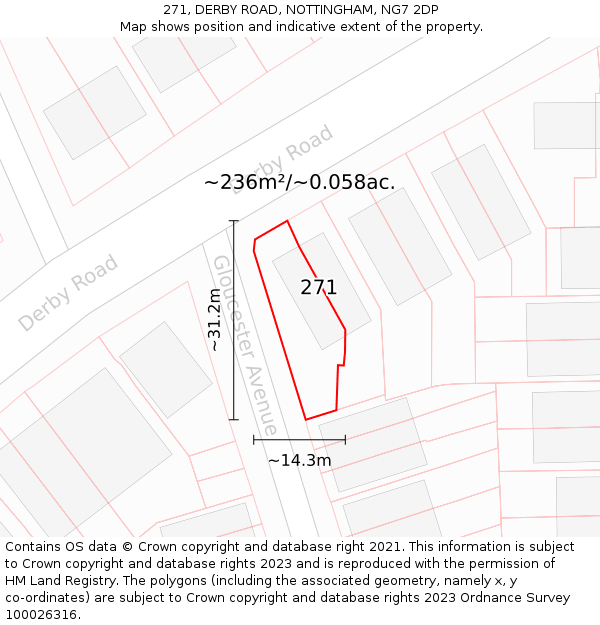 271, DERBY ROAD, NOTTINGHAM, NG7 2DP: Plot and title map