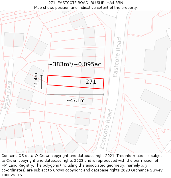 271, EASTCOTE ROAD, RUISLIP, HA4 8BN: Plot and title map