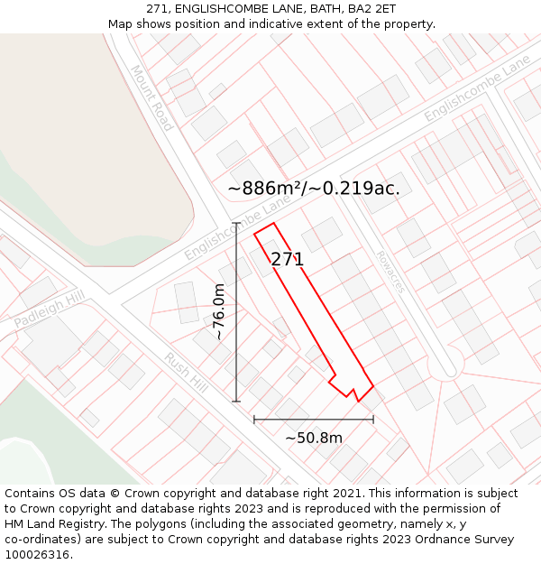 271, ENGLISHCOMBE LANE, BATH, BA2 2ET: Plot and title map