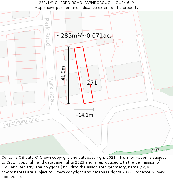271, LYNCHFORD ROAD, FARNBOROUGH, GU14 6HY: Plot and title map