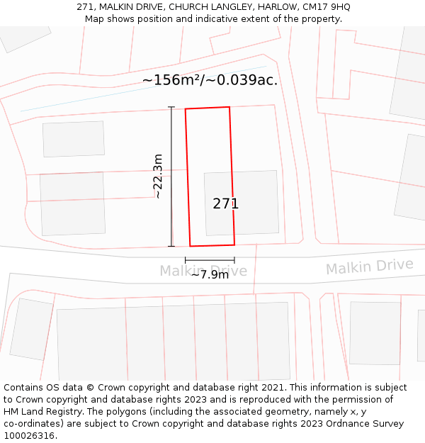 271, MALKIN DRIVE, CHURCH LANGLEY, HARLOW, CM17 9HQ: Plot and title map