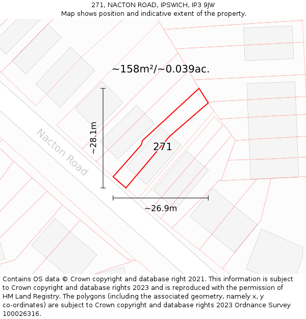 271, NACTON ROAD, IPSWICH, IP3 9JW: Plot and title map