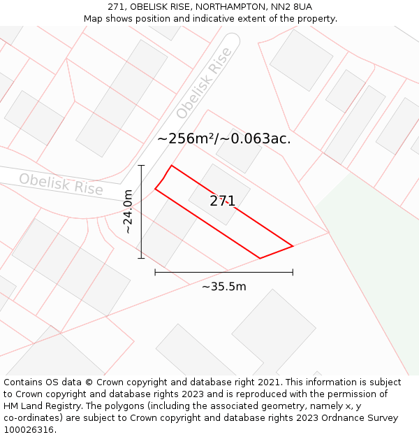 271, OBELISK RISE, NORTHAMPTON, NN2 8UA: Plot and title map