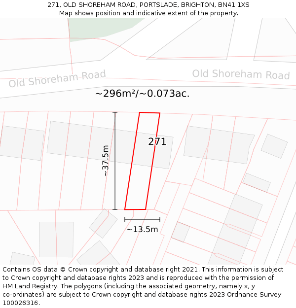 271, OLD SHOREHAM ROAD, PORTSLADE, BRIGHTON, BN41 1XS: Plot and title map