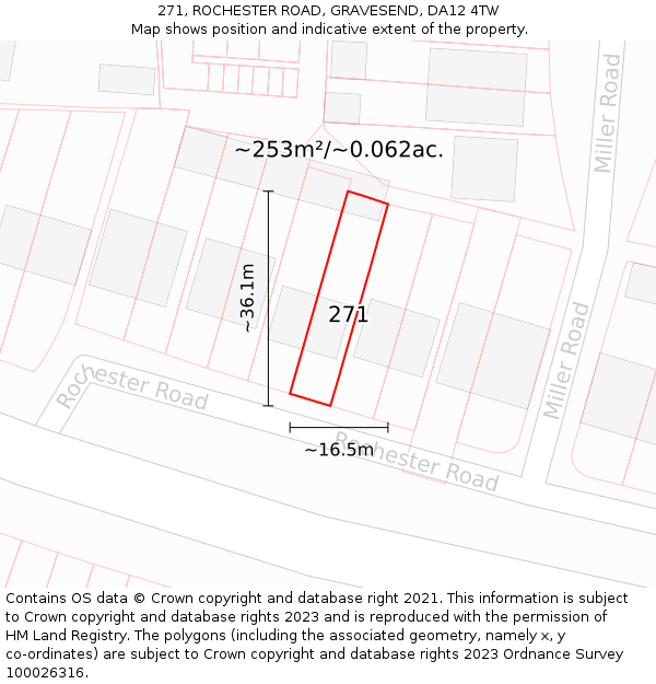 271, ROCHESTER ROAD, GRAVESEND, DA12 4TW: Plot and title map