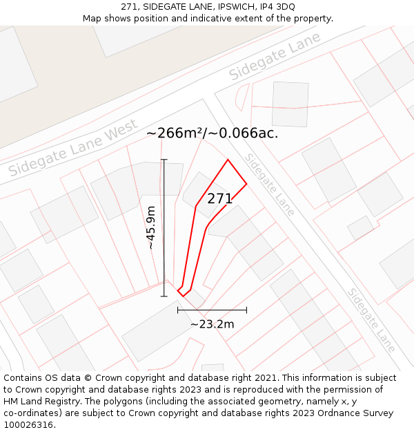 271, SIDEGATE LANE, IPSWICH, IP4 3DQ: Plot and title map
