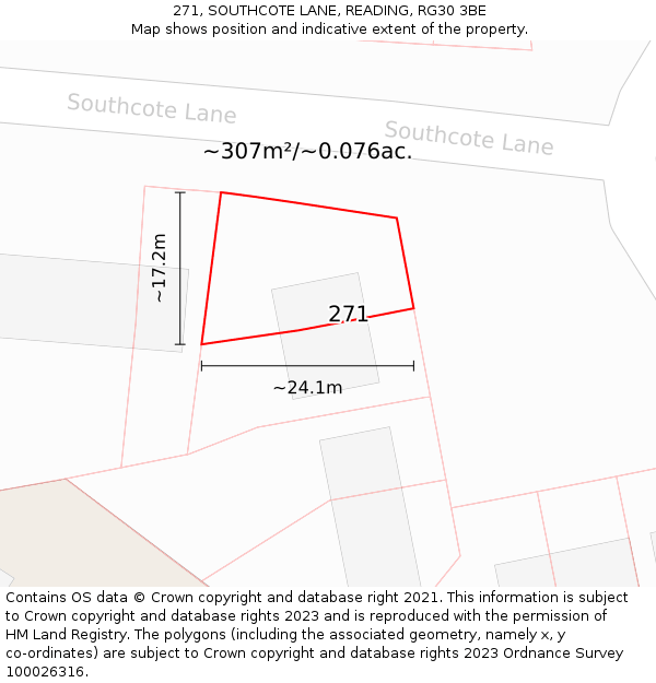 271, SOUTHCOTE LANE, READING, RG30 3BE: Plot and title map