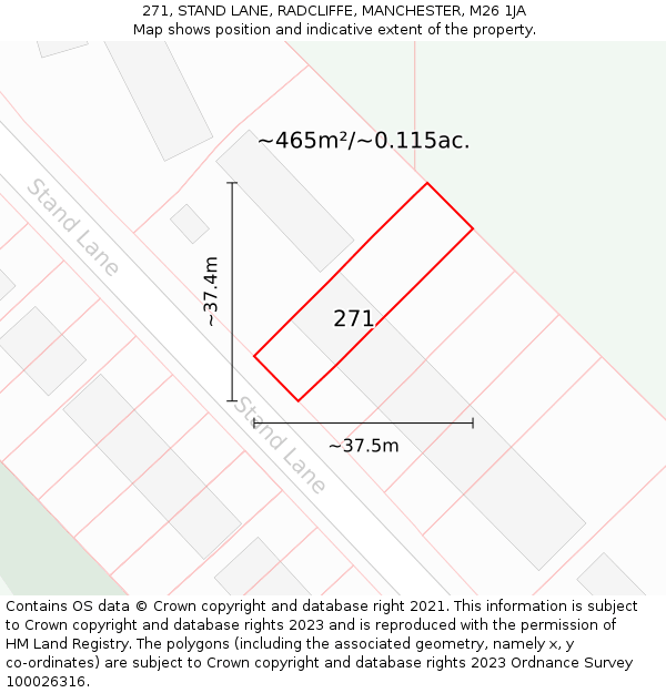 271, STAND LANE, RADCLIFFE, MANCHESTER, M26 1JA: Plot and title map