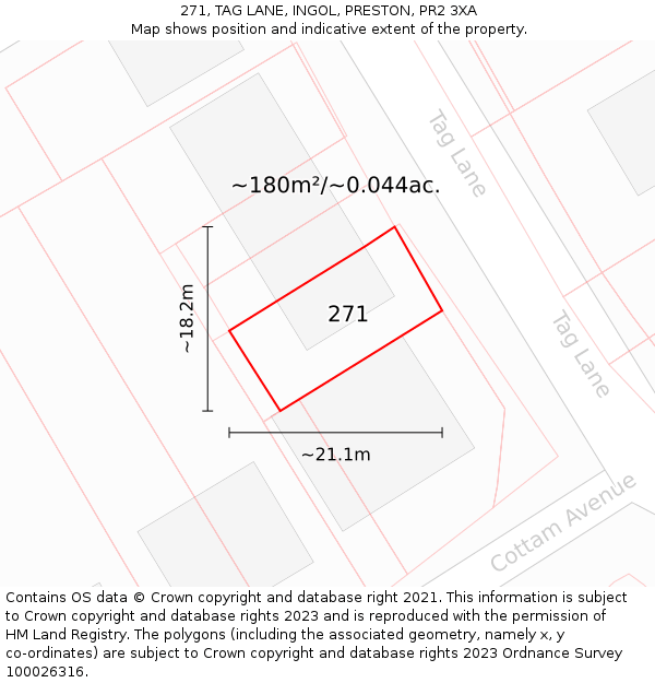 271, TAG LANE, INGOL, PRESTON, PR2 3XA: Plot and title map