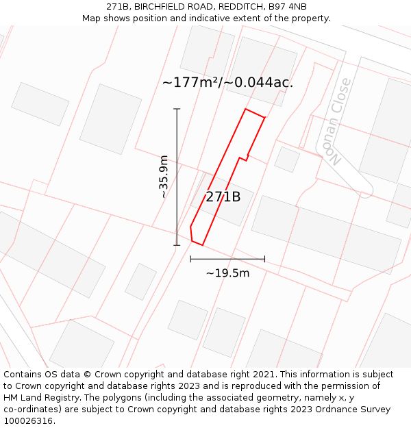 271B, BIRCHFIELD ROAD, REDDITCH, B97 4NB: Plot and title map