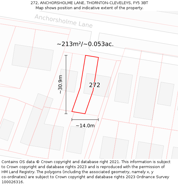 272, ANCHORSHOLME LANE, THORNTON-CLEVELEYS, FY5 3BT: Plot and title map