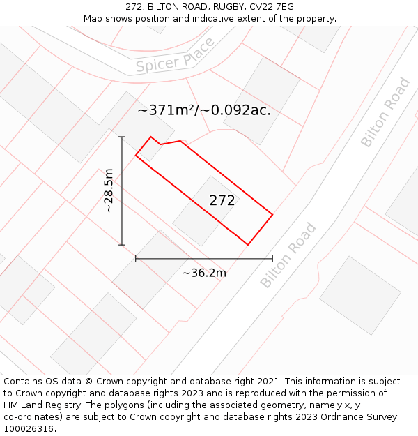 272, BILTON ROAD, RUGBY, CV22 7EG: Plot and title map