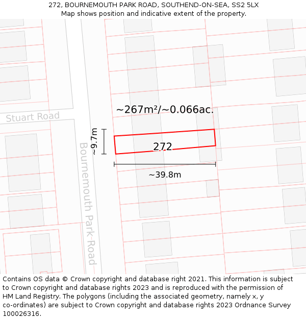 272, BOURNEMOUTH PARK ROAD, SOUTHEND-ON-SEA, SS2 5LX: Plot and title map