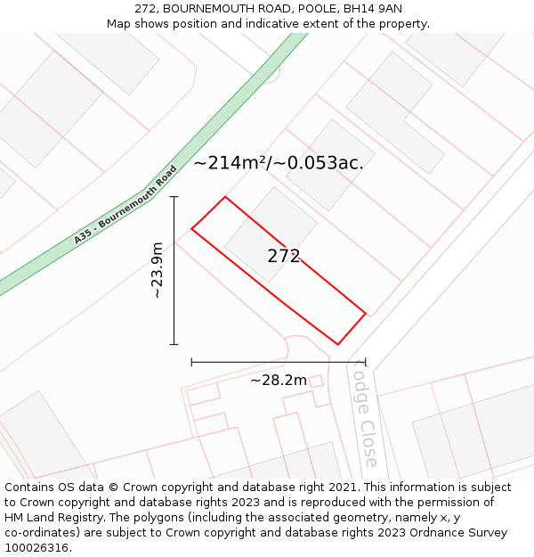 272, BOURNEMOUTH ROAD, POOLE, BH14 9AN: Plot and title map