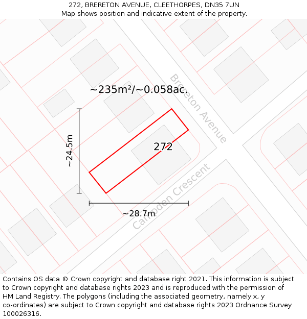 272, BRERETON AVENUE, CLEETHORPES, DN35 7UN: Plot and title map