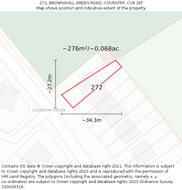 272, BROWNSHILL GREEN ROAD, COVENTRY, CV6 2EF: Plot and title map