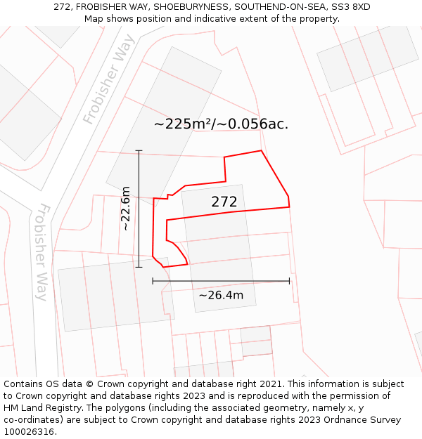 272, FROBISHER WAY, SHOEBURYNESS, SOUTHEND-ON-SEA, SS3 8XD: Plot and title map