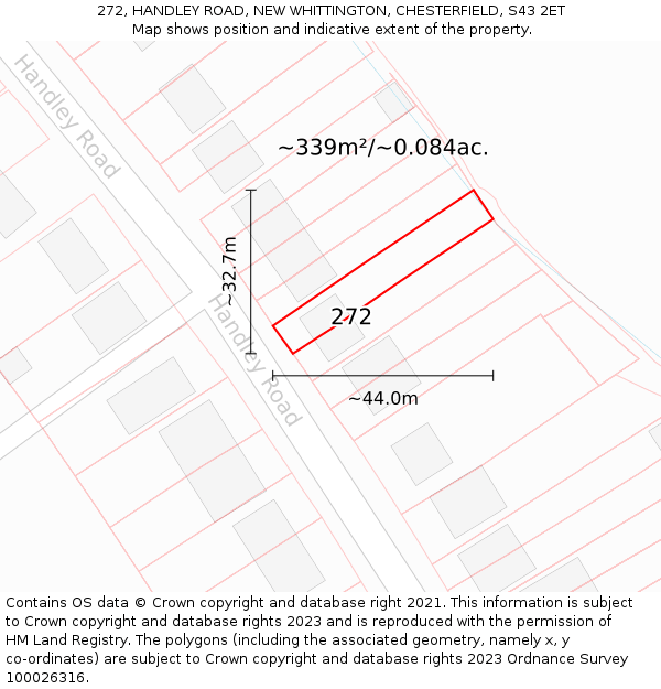 272, HANDLEY ROAD, NEW WHITTINGTON, CHESTERFIELD, S43 2ET: Plot and title map