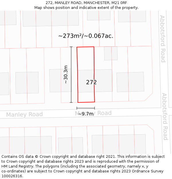 272, MANLEY ROAD, MANCHESTER, M21 0RF: Plot and title map