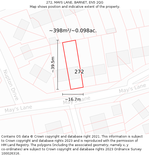 272, MAYS LANE, BARNET, EN5 2QG: Plot and title map