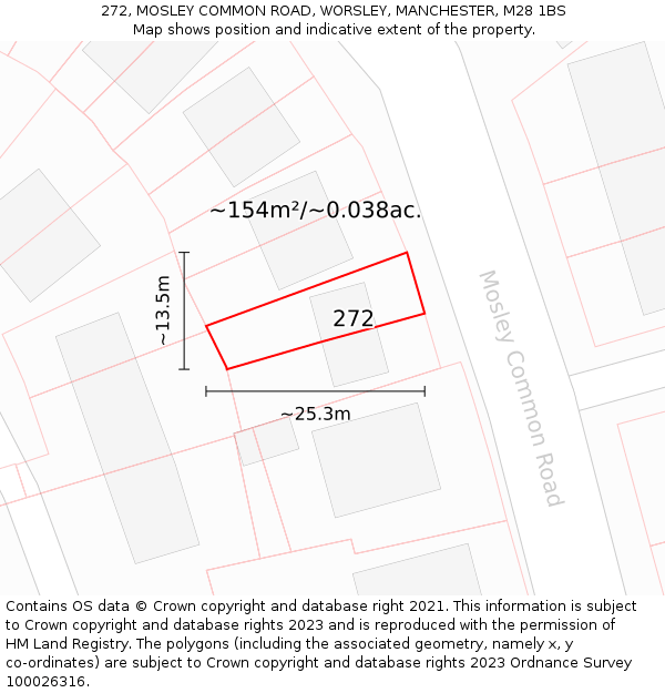 272, MOSLEY COMMON ROAD, WORSLEY, MANCHESTER, M28 1BS: Plot and title map