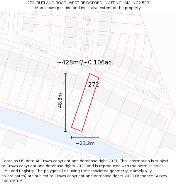 272, RUTLAND ROAD, WEST BRIDGFORD, NOTTINGHAM, NG2 5EB: Plot and title map