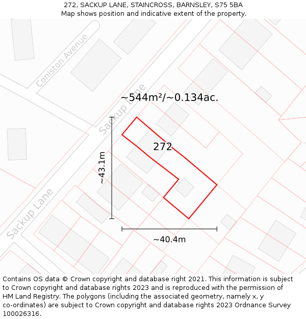 272, SACKUP LANE, STAINCROSS, BARNSLEY, S75 5BA: Plot and title map