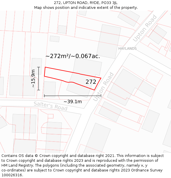 272, UPTON ROAD, RYDE, PO33 3JL: Plot and title map