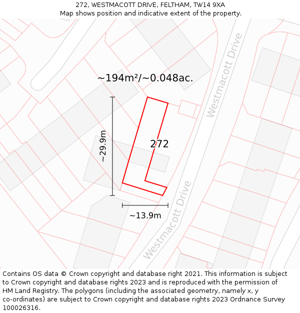 272, WESTMACOTT DRIVE, FELTHAM, TW14 9XA: Plot and title map