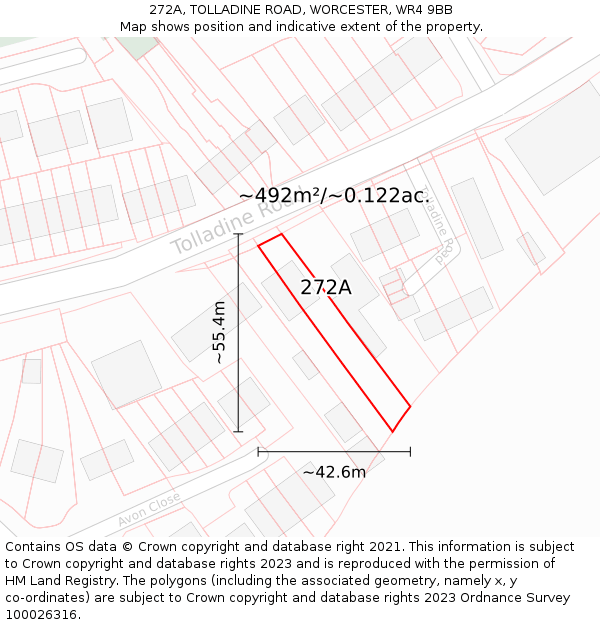 272A, TOLLADINE ROAD, WORCESTER, WR4 9BB: Plot and title map