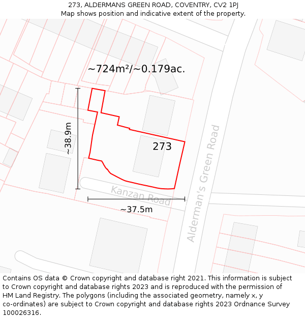 273, ALDERMANS GREEN ROAD, COVENTRY, CV2 1PJ: Plot and title map