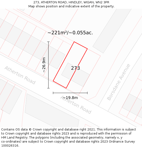 273, ATHERTON ROAD, HINDLEY, WIGAN, WN2 3PR: Plot and title map