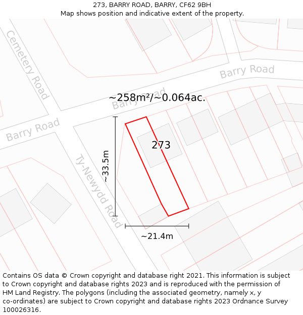 273, BARRY ROAD, BARRY, CF62 9BH: Plot and title map